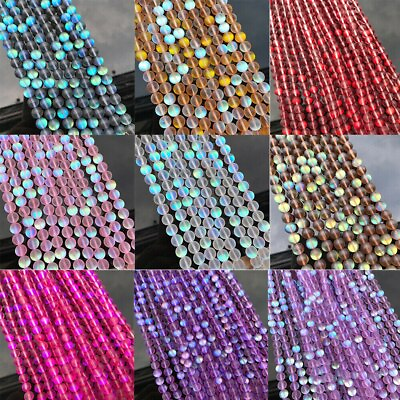 #ad Mystic Aura Quartz Gemstone Loose Beads Holographic Quartz Matte DIY Bracelets $9.99