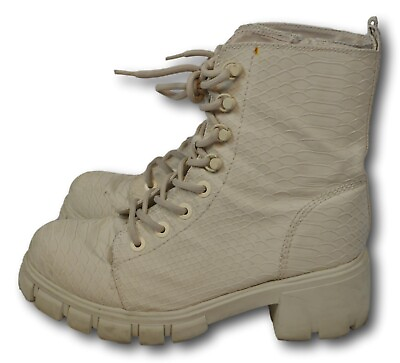 #ad Mia Womens Cream Reptile Embosse Mila Combat Platform Boots Shoes Size: 8.5 $45.00