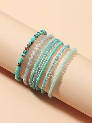 #ad 7pcs Blue Beaded Bracelet for Women Crafted Jewelry Stackable Bracelets $6.32