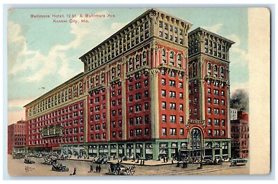#ad c1910 Baltimore Hotel Avenue Exterior Building Kansas City Missouri MO Postcard $29.95