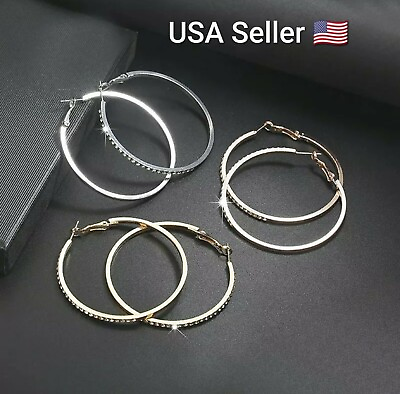 #ad New Earrings Women Fashion Trendy Big Round Hoop Earrings Circle Elegant Simple $2.99