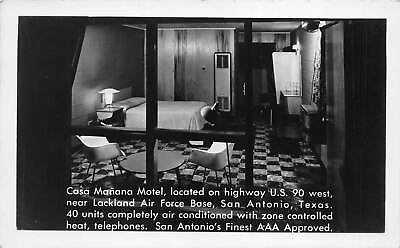 #ad San Antonio Texas 1950s RPPC Real Photo Postcard Casa Manana Motel Room $12.95