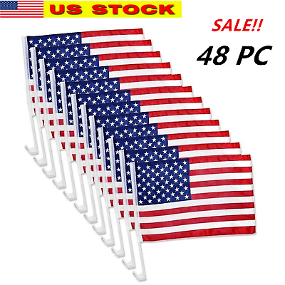 #ad 48 Pack Lot 12x17 USA Flags Car Window Clip On Fan Banners Car Flag US Seller $49.99