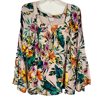 #ad Cupio NWT Tropical Floral Flowy Lined Bell Sleeve Blouse Top Women#x27;s Size XL $27.97