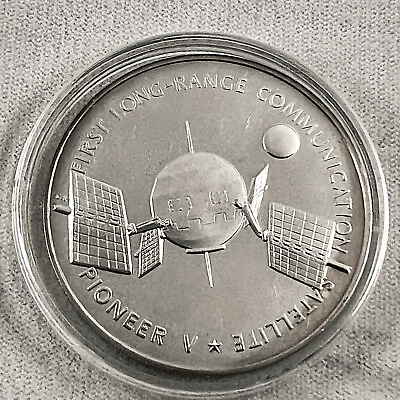 #ad America in Space Long First Range Comm Satellite Sterling Silver Round Coin $26.00