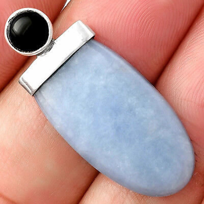 #ad Natural Angelite amp; Black Onyx 925 Sterling Silver Pendant Jewelry P 1724 $7.49