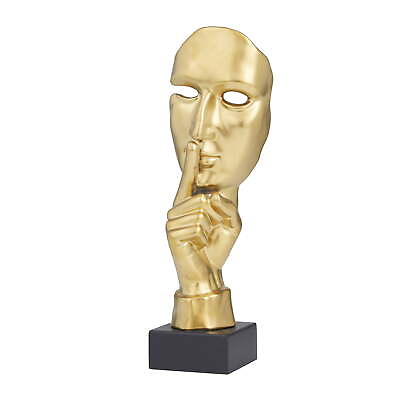 #ad 6quot; x 17quot; Gold Polystone Quiet Gesture Mask Sculpture $27.95