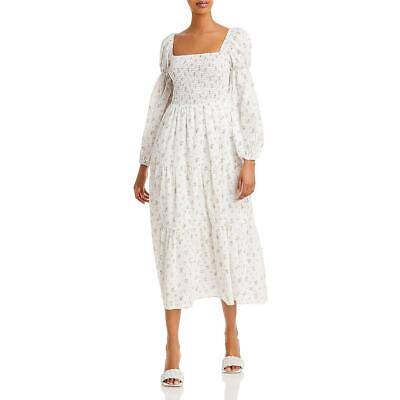 #ad Lucy Paris Womens White Floral Print Tea length Puff Sleeve Sundress S BHFO 9482 $34.99
