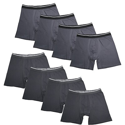 #ad 8PK Mens Boxer Briefs Black Cotton Breathable Underwear Soft Comfort Flex Fit $27.99
