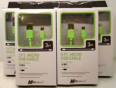 #ad SET OF 5 3 FT. MICRO USB CABLE MOBIL ESSENTIALS SYNC AND CHARGE MICRO CABLE $16.49