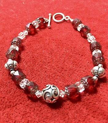 #ad Sterling Silver Bracelet with Red Swarovski Crystals $30.75