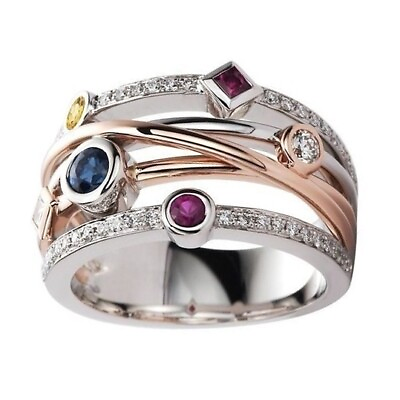 #ad Fashioin Jewelry Cubic Zircon Women Two Tone 925 Silver Ring Gift Sz 6 10 C $3.77