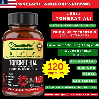 #ad TONGKAT AL1 LONGJACK EXTRA STRENGTH W TRIBULUS TERRESTRIS MAXIMUM BENEFITS 120 $16.98