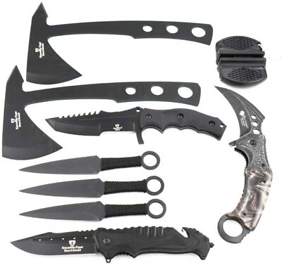 #ad Snake Eye 6pc Tactical Set Full Tang Fixed Blade Knife Spring Assisted Knife $69.99