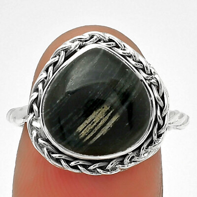 #ad Natural Silver Leaf Obsidian 925 Sterling Silver Ring s.7 Jewelry R 1142 $10.49