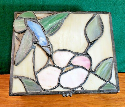 #ad Hummingbird Trinket Box Stained Glass Vintage Pretty Jewelery Container $7.76