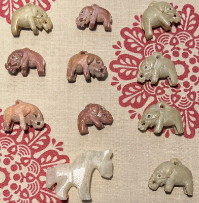 #ad 10 Carved Soapstone Elephant Beads 3 4quot; to 7 8quot; and 1 Onyx Horse 1 1 4quot; $20.00