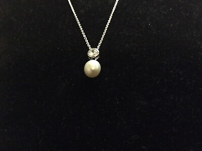 #ad Bella .925 Sterling Silver Freshwater Pearl Bezel Pendant 18in Necklace New $12.43
