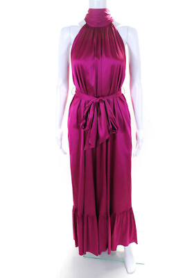 #ad Belle Badgley Mischka Womens Gemma Turtleneck Halter Dress Gown Fuschia Size 4 $69.99