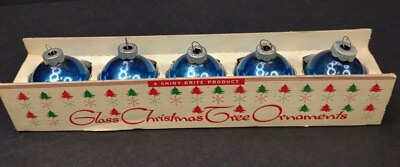 #ad 5 VTG 1quot;Blue Shiny Brite Glass Ornaments Original Box #5134 Box in Great Cond. $21.99