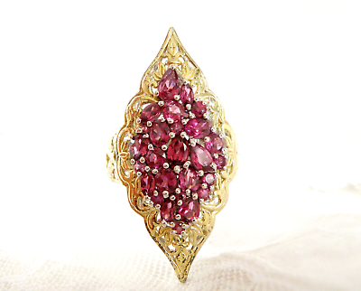 #ad Vintage Style Sterling Silver 925 Heated Pink Rhodolite Huge Ring $69.73