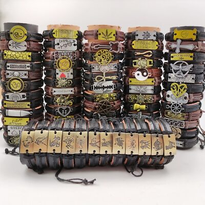 #ad 12pcs Lot Vintage Leather Bracelets Handmade Weave Bangle Retro Charm Party $14.40
