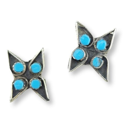 #ad Vintage Sterling Silver Native American Zuni Butterfly Turquoise Earrings $49.99