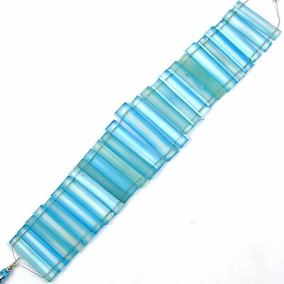 #ad Blue Chalcedony 8 Inch Bracelets 6X31 9X42 MM Rectangle Shape Gemstone Beads $32.63