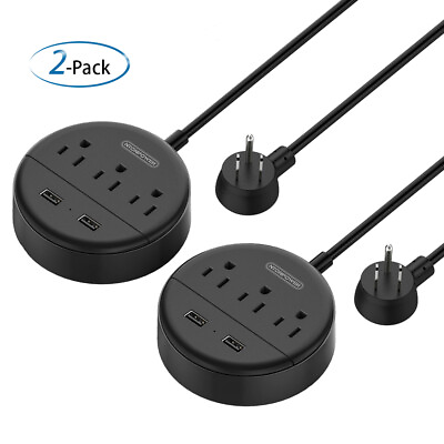 #ad Ultra Thin Flat Plug Power Strip with 3 Outlet 2 USB Ports Multi Extension Cord $19.94