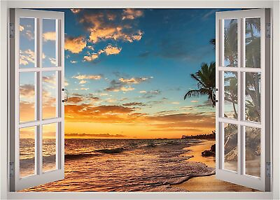 #ad Paradise Beach Sunset View Window 3D Wall Decal Art Wallpaper Mural Sticker W168 $29.95