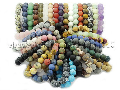 #ad Handmade 12mm Matte Frosted Natural Gemstones Round Beads Stretchy Bracelet $4.99