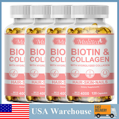 #ad 1 4 Pack Biotin Collagen Pills 4000mcg 120 Capsules Hair Skin Nails Vitamins $13.99