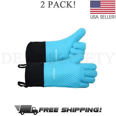 #ad Silicone BBQ Heat Resistant Gloves Oven Grill Pot Holder Kitchen Cooking Mitts $10.99