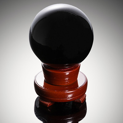 #ad 80MM stand Natural Black Obsidian Sphere Large Crystal Ball Healing Stone Gift $20.67