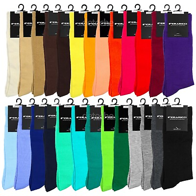 #ad Feraricci Men Bold Colorful Solid Crew Casual Dress Socks Size 10 13 Shoe 8 12 $7.95