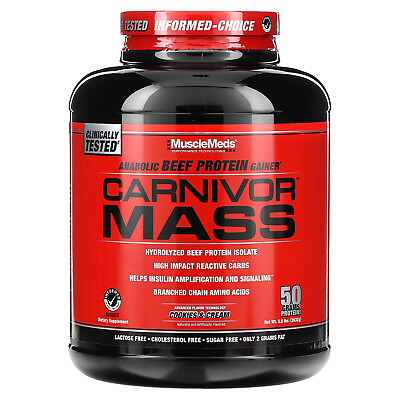#ad Carnivor Mass Anabolic Beef Protein Gainer Cookies amp; Cream 5.8 lbs 2632 g $53.74