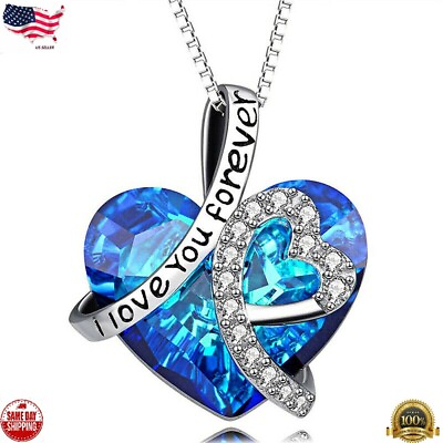 #ad Women 925 Silver Plated Necklace Zircon Pendant Wedding Jewelry Party Simulated $3.88