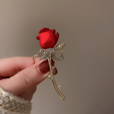 #ad Fashion Red Rose Flower Enamel Crystal Brooch Pin Corsage Bouquet Women Jewelry AU $3.70