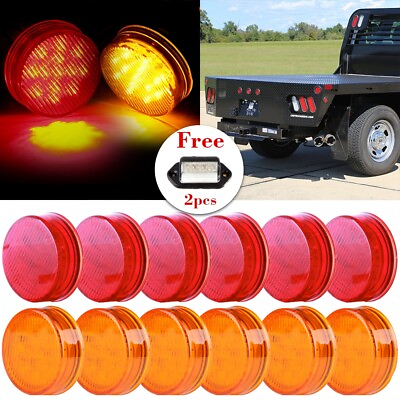 #ad 12x Round 2.5quot; 13 LED Side Marker Trailer Tail LightsFree License Plate Lights $35.06
