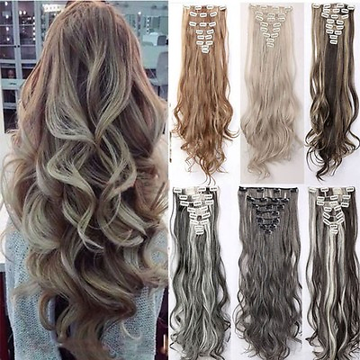 #ad NEW 100% Natural Clip in Hair Extensions 8 Pieces Full Head Brown As Human H818 $17.20