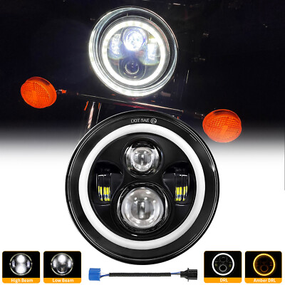 #ad 1x 7quot; Inch Round DRL LED Headlight Sealed Hi Lo Beam Halo Ring For Motorcycle $28.19