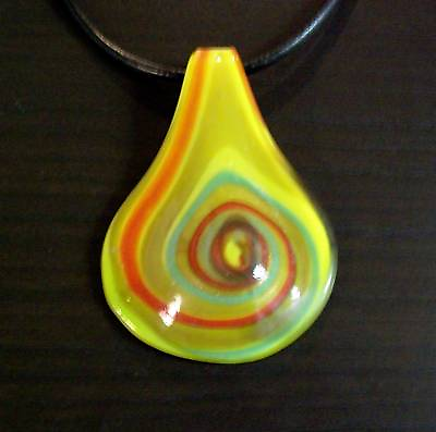 #ad Lampwork Glass Necklace 18 inch Cord Yellow Pendant Jewelry $18.95