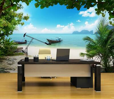 #ad Island Paradise Wall Mural 144Wx100H Removable Scenic View Sea Sand Palm Tree $27.00