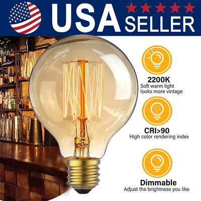 #ad 1 3 6Pack G80 E26 Vintage Edison Light Bulb 40W 60W Filament Lamp 2200K Dimmable $5.59