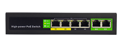 #ad 4 Port PoE 2 Ethernet Uplink Long Distance 100MbPoE Switch –60W–802.3at 250M $38.99