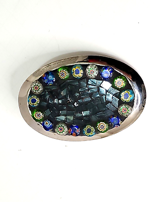 #ad Vintage Dichroic Fused Murano Millefiori Art Glass Belt Buckle Unique Unisex $25.00