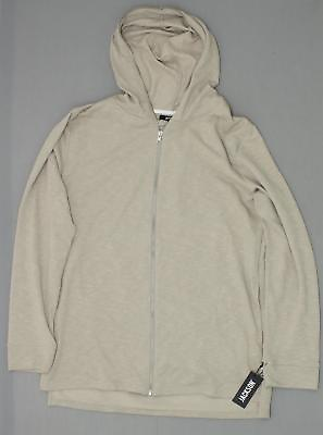 #ad new Jackson Mens Extended Length French Terry Full Zip Hood Hooded Beige $14.25