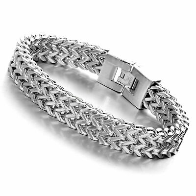 #ad 8.66quot; 12mm Silver Fashion Mens Stainless Steel Franco Chain Bracelet Bangle $14.71