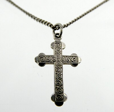 #ad Sterling Silver Cross Pendant Necklace 925 3.9g 23 Inches Long .75 Inch Pendant $25.20