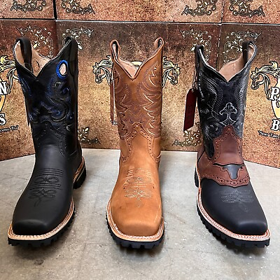 #ad MEN#x27;S SQUARE TOE BOOTS WESTERN COWBOY CRAZY LEATHER TRACTOR SOLE MULTICOLOR BOTA $79.99